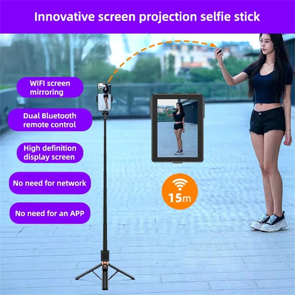 Screen Mirroring Selfie Stick WIFI projection Screen Tripod Real Time Display Selfie Monitor For Smartphone Vlog Video Recording