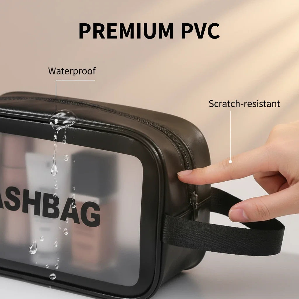 Pu Transparent Makeup & Toiletry Bag, Large Capacity PVC Semi Transparent Frosted Portable Storage Bag