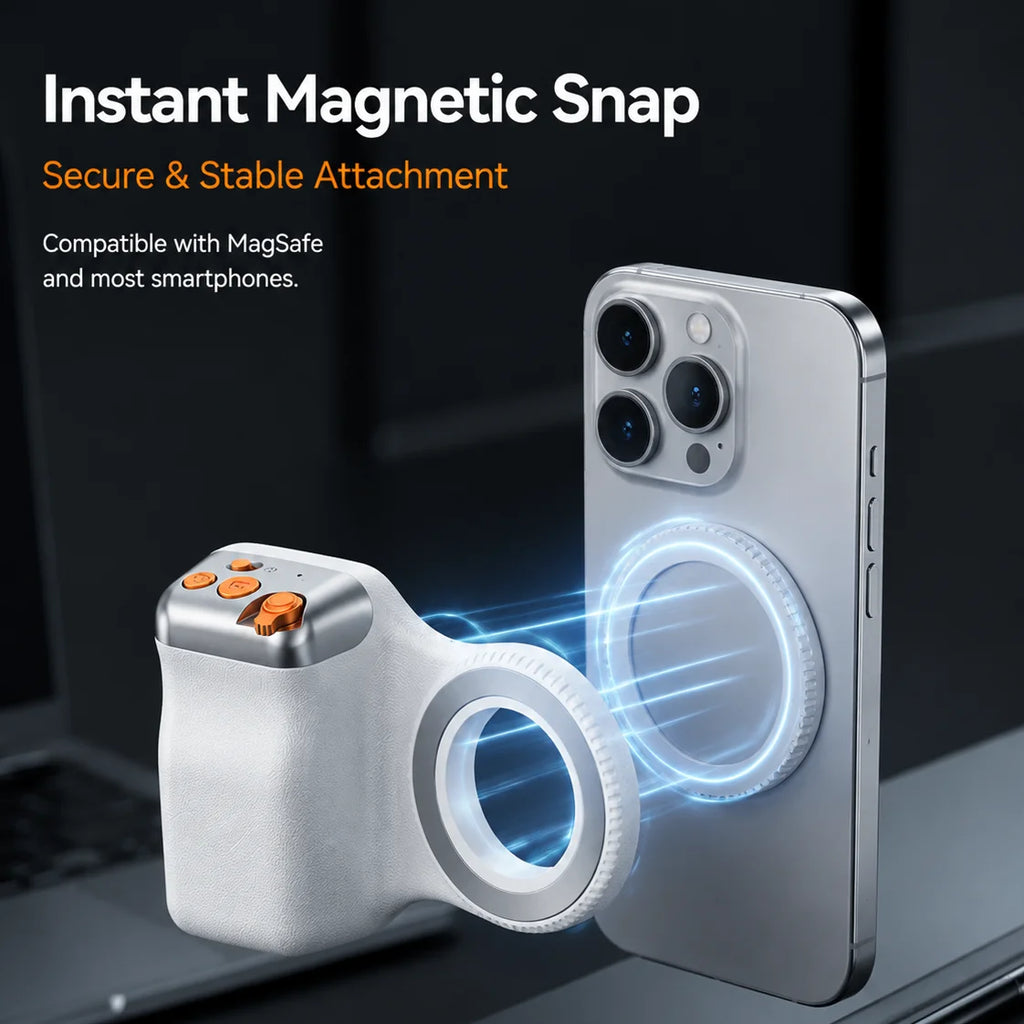 Magnetic Phone Camera Grip Bluetooth Remote Shutter Magsafe Handle 1/4 Tripod Mount for Vlog Selfie