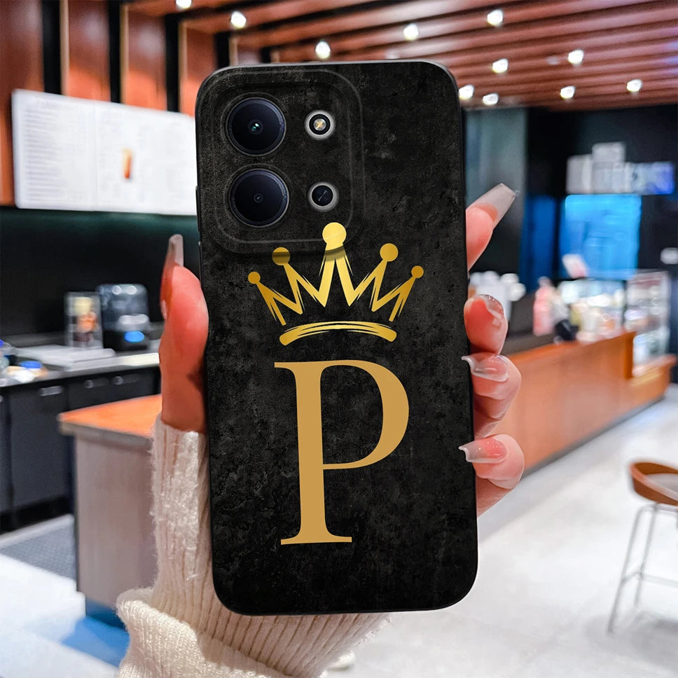 For Redmi 15C 4G 5G Couple Phone Case Fashion Crown Letters Protective Back Cover For Redmi15C Soft Smooth Liquid Silicone Funda