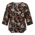 Gadinus Plus Size Floral Print Blouse Women Black Base Long Sleeve V Neck Loose Fit Casual Shirt Tunic Top