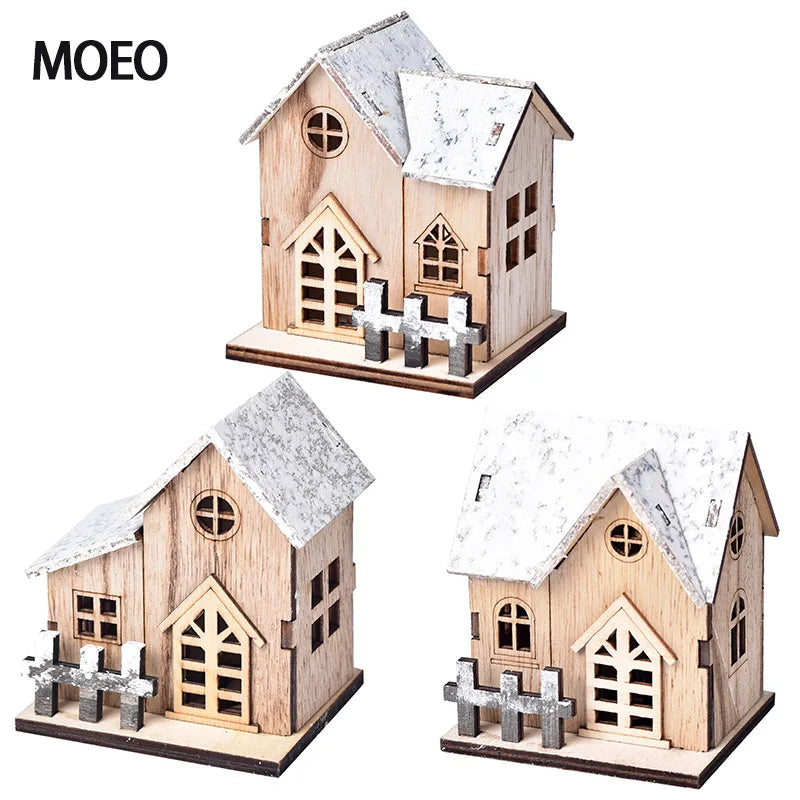Christmas LED Light Wooden House Luminous Cabin Merry Christmas Decorations For Home DIY Xmas Tree Ornaments Kids Gift New Year