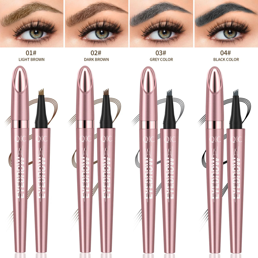 6 Colors 1pc Eyebrow Pen Waterproof 4 Split Tip Eyebrows Pen Eyebrow Tattoo Pen Waterproof Liquid Black Eyebrow Makeup Pencil