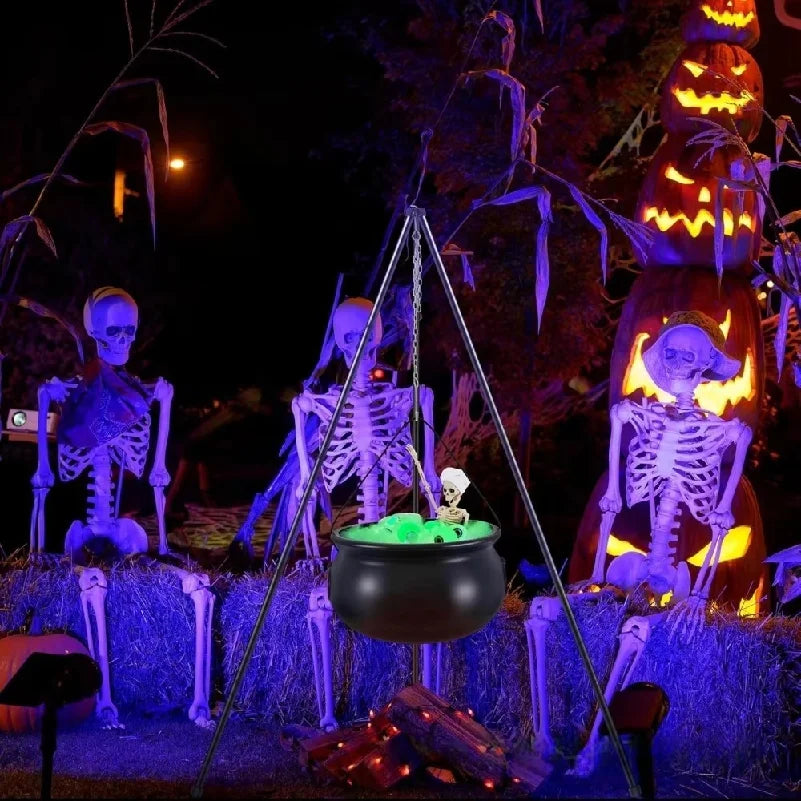Halloween Black Witches Cauldron of Skeletons on Tripod Halloween Scary Props Outdoor Horror House Halloween Decoration for Home