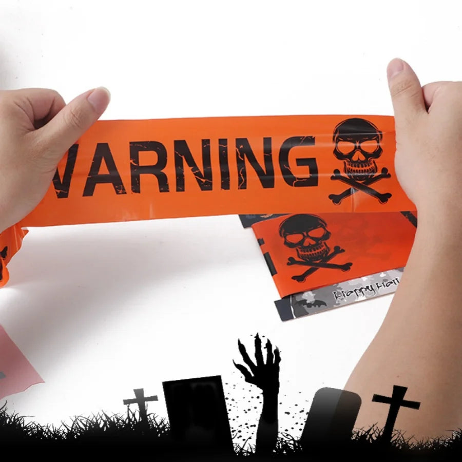 1/2Pcs Halloween Warning Caution Tape Skull Crossbones Haunted House Barrier Tape Party Decoration Horror Scene Prop Pendant