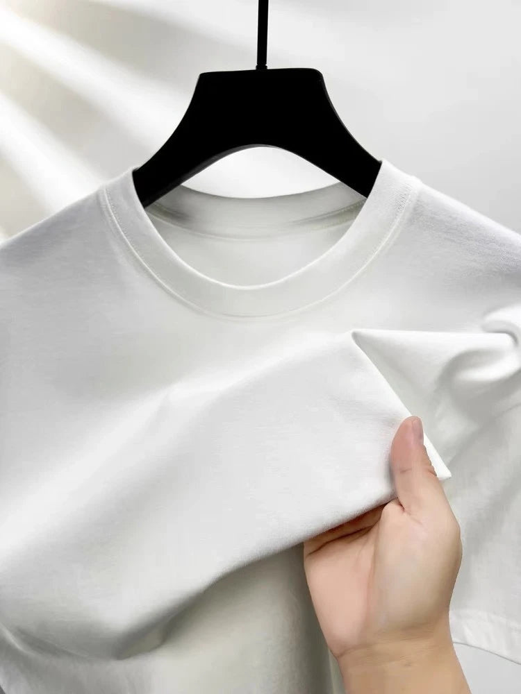 Summer Men T Shirt Cotton Tops Women Solid Color Blank Tshirts O-neck Round Collar Short-Sleeve Couple White Top Tees Clothing