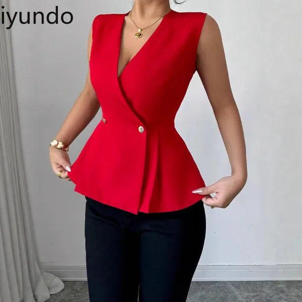 2025 Summer New Women's Solid Color Elegant Blazer Vest - Stylish Western Fashion Lightweight Jacket for Casual/Office/Party