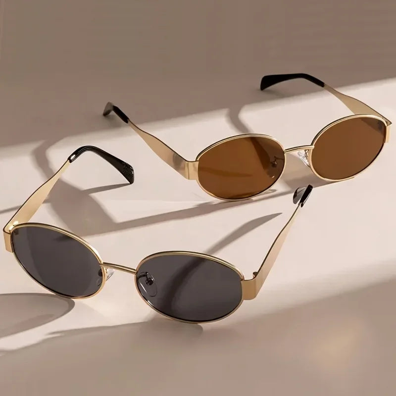 2pcs/ Oval Shape Metal Sunglasses Classic Men's Vintage Sun Glasses Women Outdoor Leisure Eyewear UV400 Ladies Shades