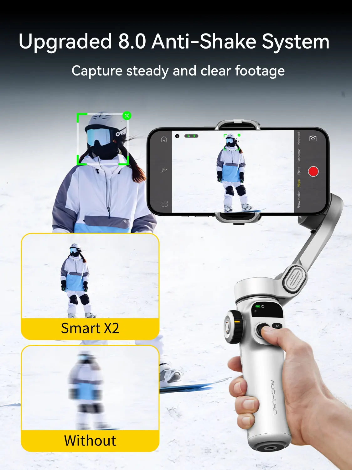 AOCHUAN Smart X2 Handheld Gimbal 3 Axis Stabilizer Built-in 20cm Extension Rod LED Display Phone Holder For iPhone Smartphone