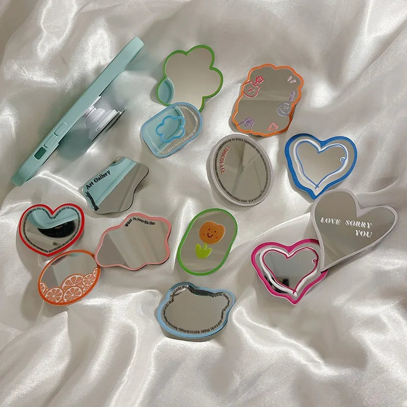 Fashion Love Heart Make Up Mirror Glossy Phone Bracket Tulip Flowers Foldable Phone Holder Cute Bear Universal Stand Holder