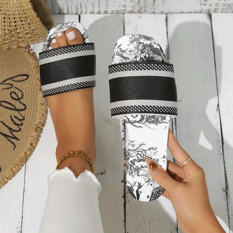 Women Luxury Sandals Summer Designer Brand Color Matching Vacation Beach Slippers Ladies Flat Shoes Slides Zapatos De Mujer
