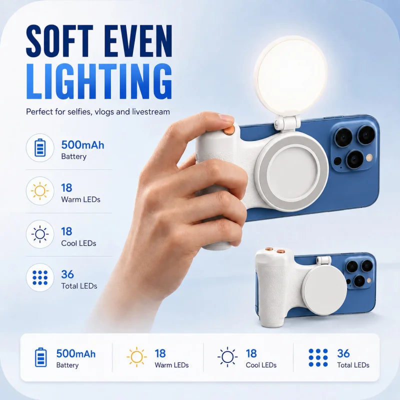 KM06 Magnetic Smartphone Camera Grip, Handheld Anti-Shake Phone Stabilizer with Bluetooth Remote and Zoom Control for Photograph