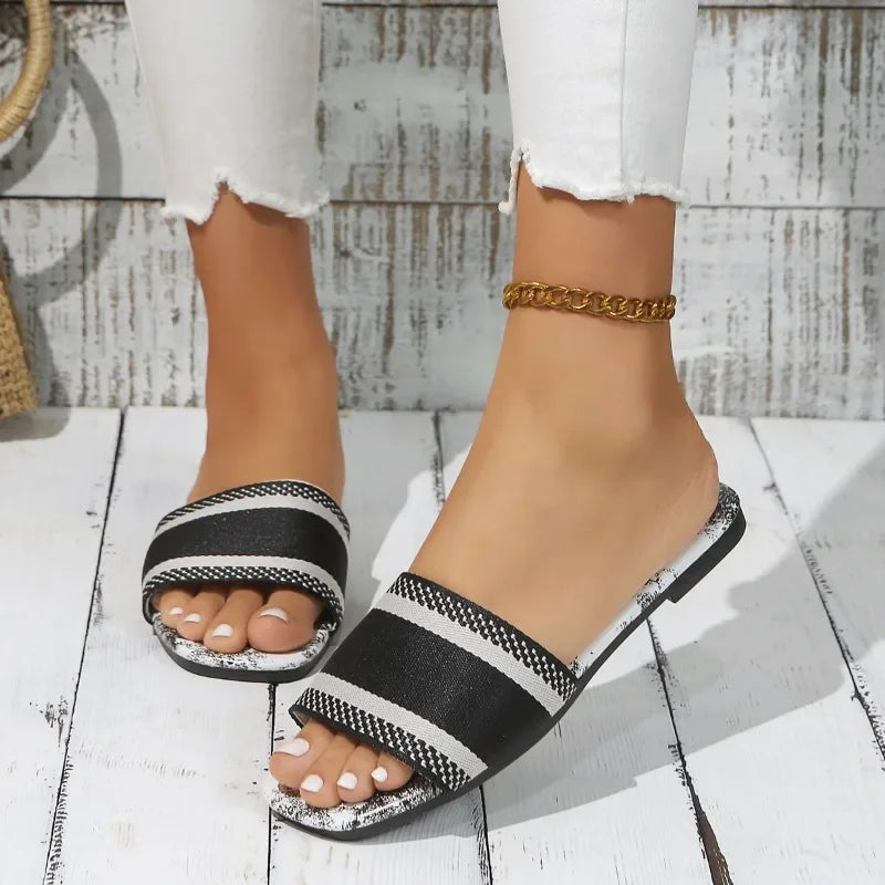 Women Luxury Sandals Summer Designer Brand Color Matching Vacation Beach Slippers Ladies Flat Shoes Slides Zapatos De Mujer