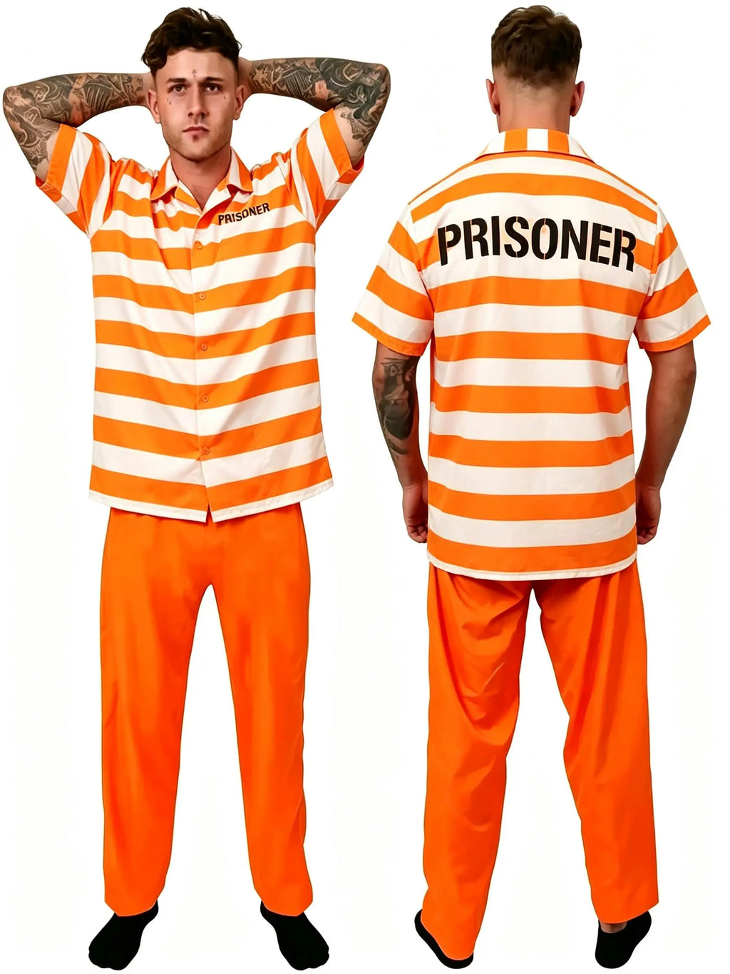 Unisex New Black Convict Halloween Cosplay Adult Orange Prison Uniform Shirt Disfraz Deguisement Fancy Dress Party Top Blouse