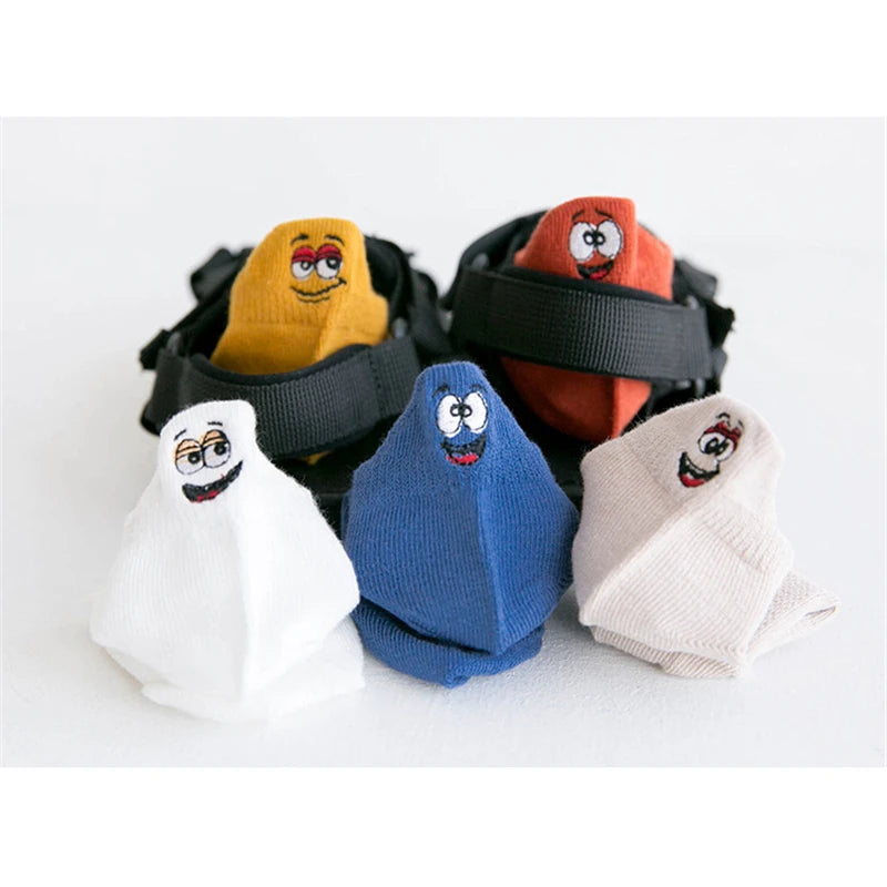 5 Pairs Kids Socks Emoticons Funny Face Pattern Comfortable Breathable Boys Girls Socks