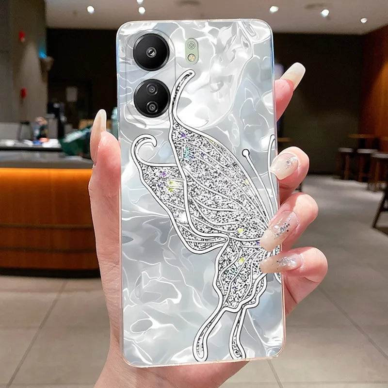 Case For Xiaomi Redmi 13C Poco C65 4G Capa Flower Butterfly Phone Casing Redmi13C Poco M6 5G Soft Silicone Transparent TPU Cover