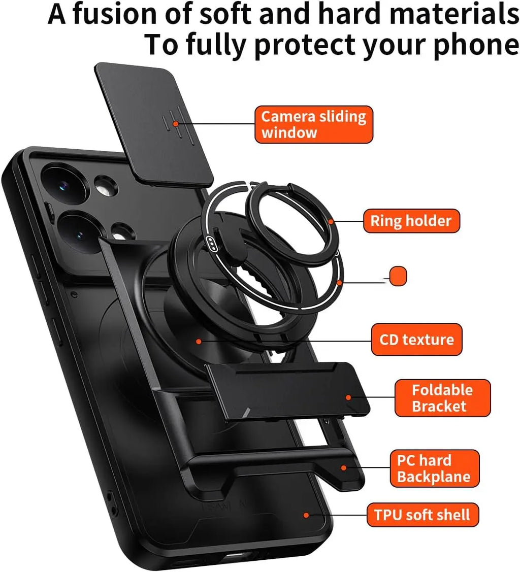 Case For Xiaomi Poco X8 Pro Max  Poco X7 Pro Magnetic Stand Slide Camera Protector Shockproof Armor Hard Kickstand Phone Cover