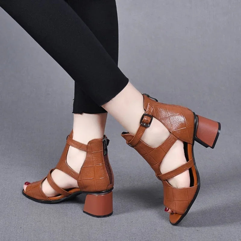 Women's Soft Leather Casual Roman Sandals Ladies Summer New Soft Sole Platform Wedge Sandals Fashion Hollow Designer Sandals