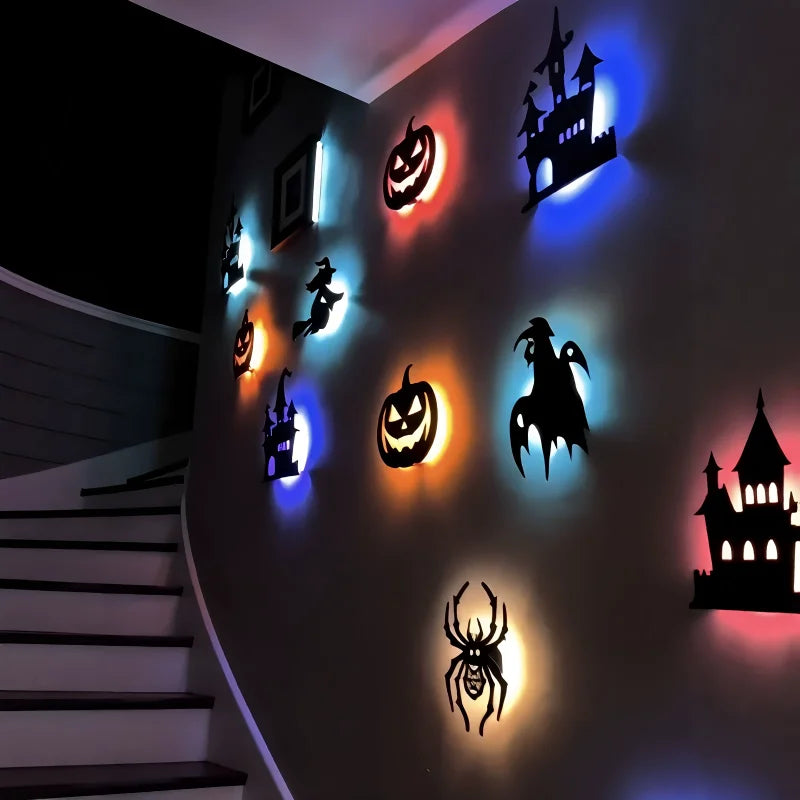 Halloween Theme PVC 3D Wall Stickers Night Light 3D Effect Hollow Cutout Wall Decals New Stickers Home Party Ambient Decoration