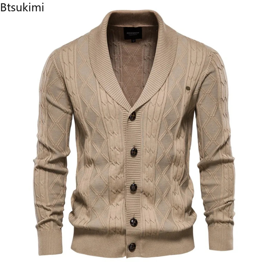 Cotton Casual Knitted Cardigan Men's V-neck Single Breasted Solid Color Business Social Sweater Coats Autumn Winter Men Clothing