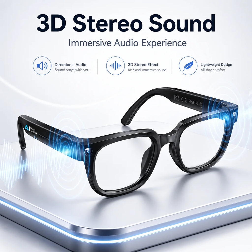 AI Smart Glasses with Camera, 4K EIS Anti-Shake Video & Photo Capture, Real-Time Translation,Open-Ear Bluetooth Audio