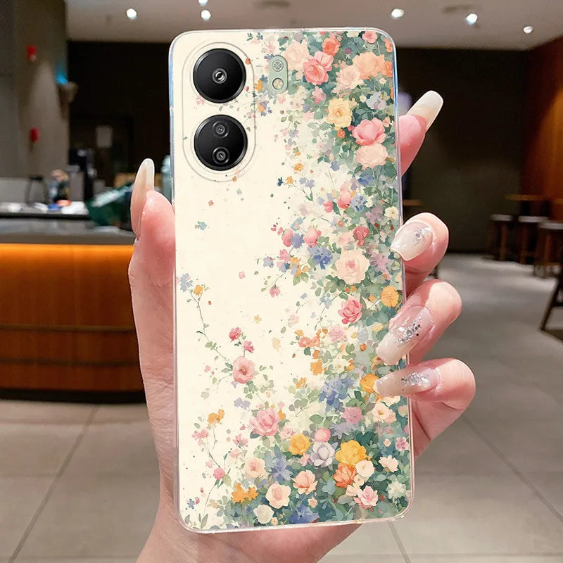 Case For Xiaomi Redmi 13C Poco C65 4G Capa Flower Butterfly Phone Casing Redmi13C Poco M6 5G Soft Silicone Transparent TPU Cover