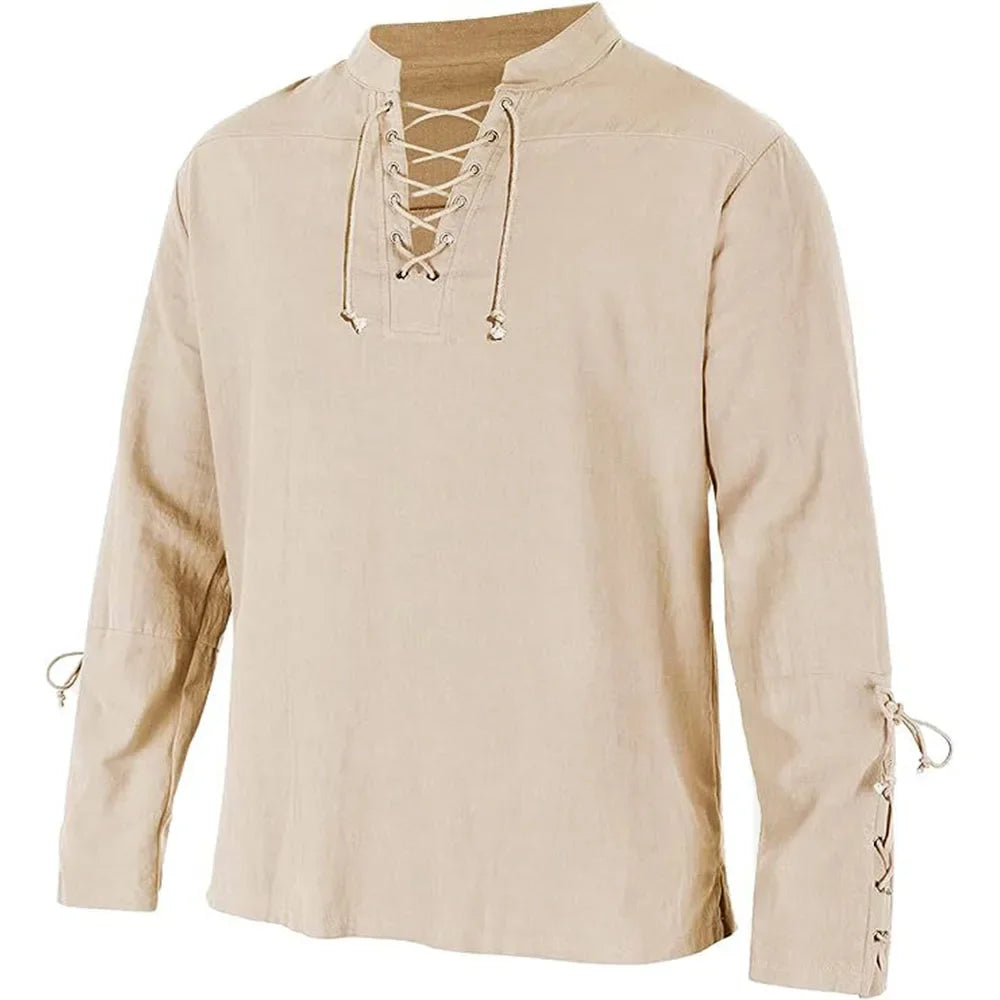Men's Long Sleeve Shirts Lace Up V-neck Cuff Medieval Pirate Dress Up Streetwear Halloween Gothic Punk Style Men's Clothing