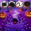 1pc Halloween Giant Light Up Fuzzy Black Spider Purple LED Battery Powered 8 Modes Spider Lights For Indoor Outdoor Porch Decor