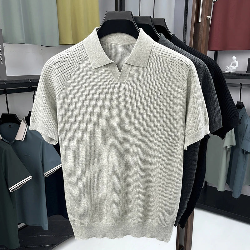 Cotton 100% summer new knitted shirt short sleeved polo shirt fashionable casual versatile breathable new trendy top