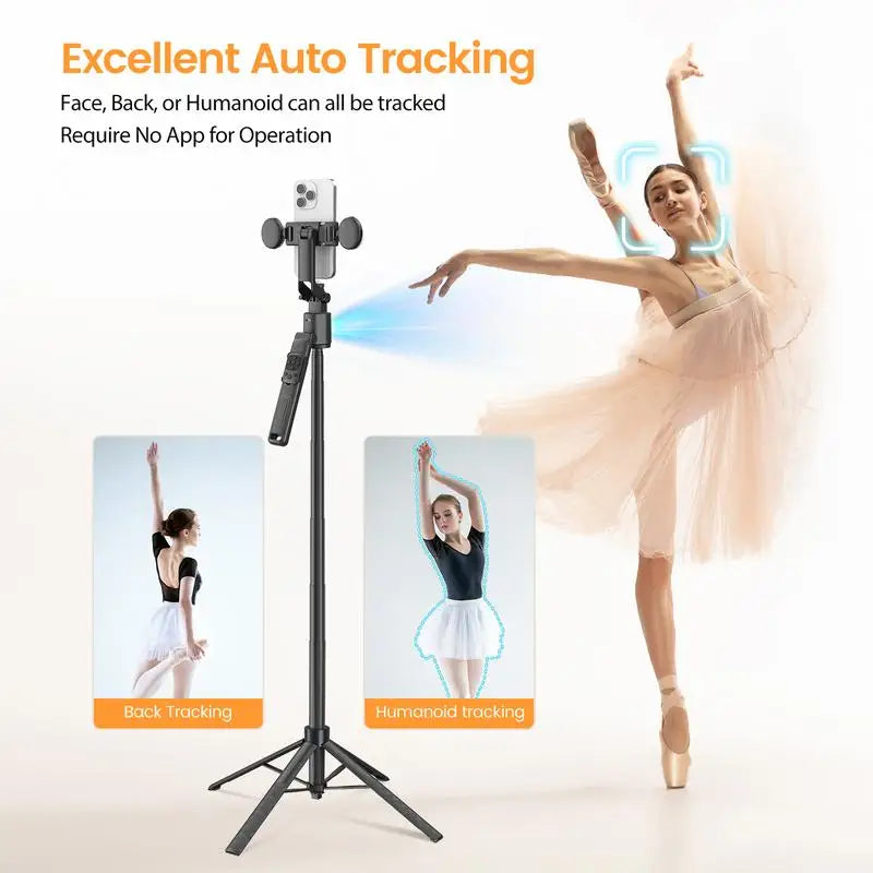 Selfie Stick with Face Tracking, Extendable 360° Rotation Selfie Stick Tripod with BT Remote Control Cell Phone Holder