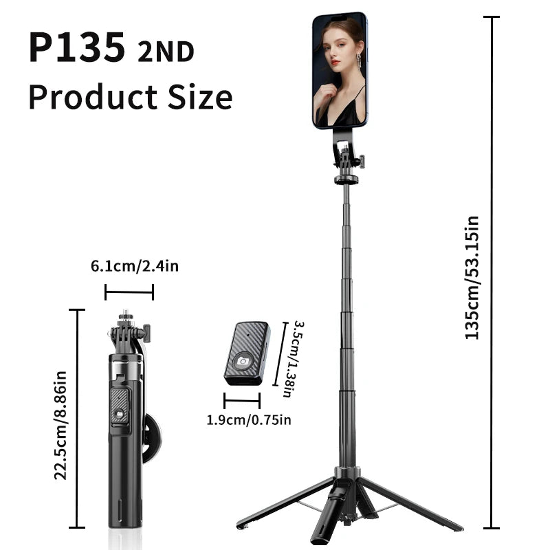 Magnetic Phone Handheld Selfie Stick, Extendable Length, Built-in Tripod, Wireless Shutter, Dual-Axis Adjustment, Compatible Wit