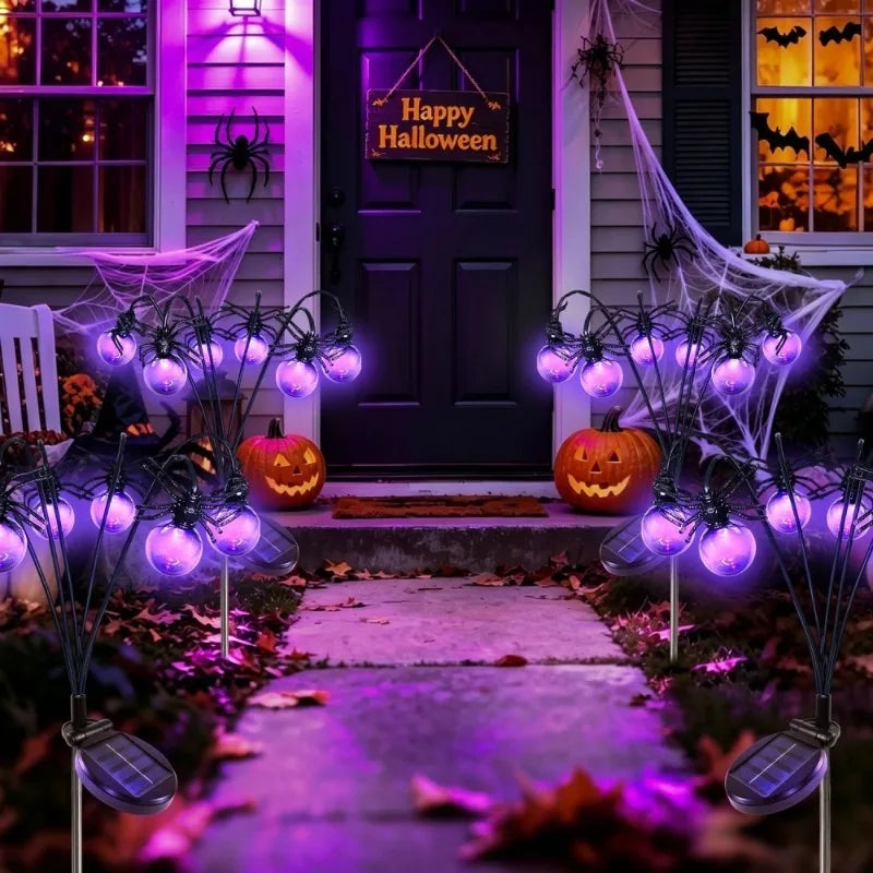New Halloween Solar Lights Purple Spider Outdoor Garden Decorative Waterproof Yard Lights for Pathway Lawn Patio,Party Decor