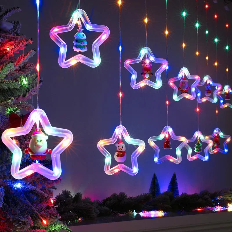 LED Christmas String Lights Room Garland Curtain Lamp USB Plug Star Santa Claus Decoration Lights for Bedroom Living Room Window