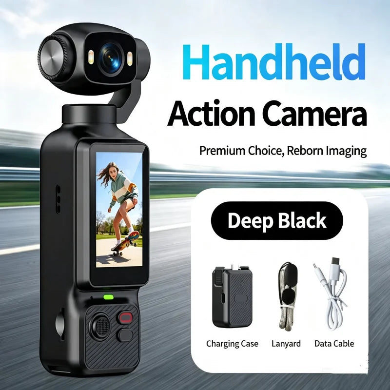 Lenovo 4K Handheld Gimbal Action Camera HD 180° Rotatable Lens Anti-shake Pocket Vlog Camera With Fill Light For Outdoor Sports