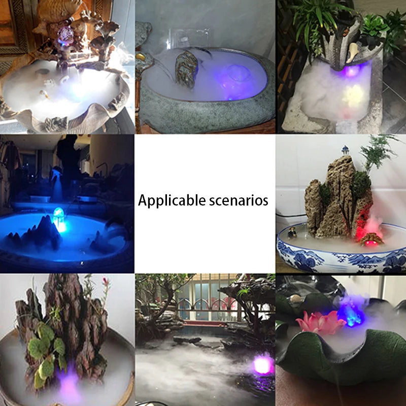 Fog Maker 12 Lights 16mm Mini LED Light Fogger Water Fountain Pond Fog Ultrasonic Atomizer for Party Halloween Pumpkin Christmas