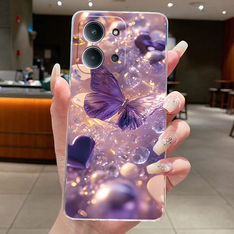 New For Redmi 15C Poco C85 4G Case Clear Luxury Fashion Butterfly Flower Soft TPU Silicone Phone Cover For Redmi15C PocoC85 Case