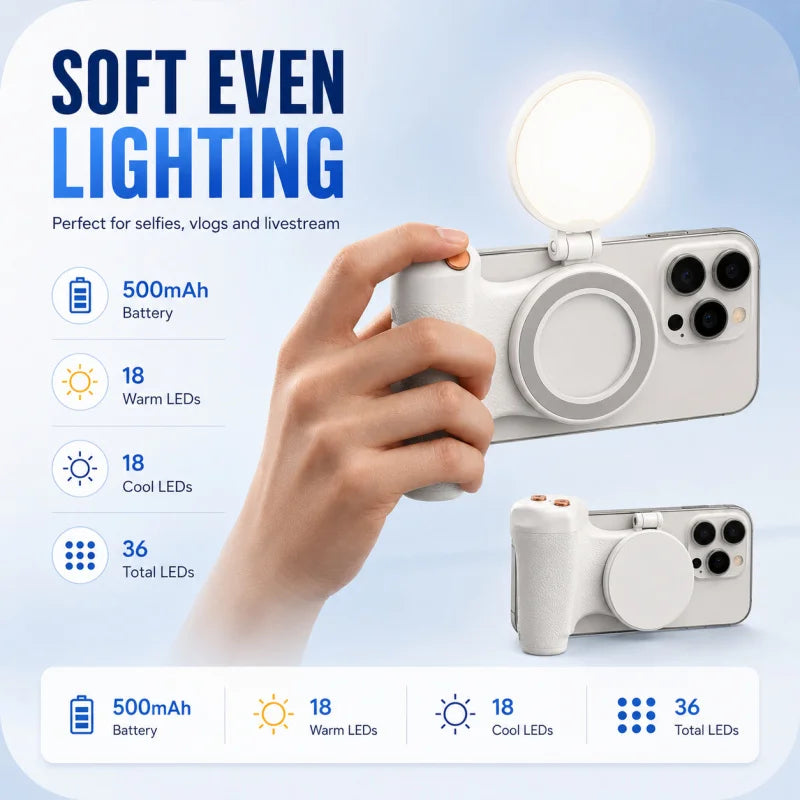 KM06 Magnetic Smartphone Camera Grip, Handheld Anti-Shake Phone Stabilizer with Bluetooth Remote and Zoom Control for Photograph