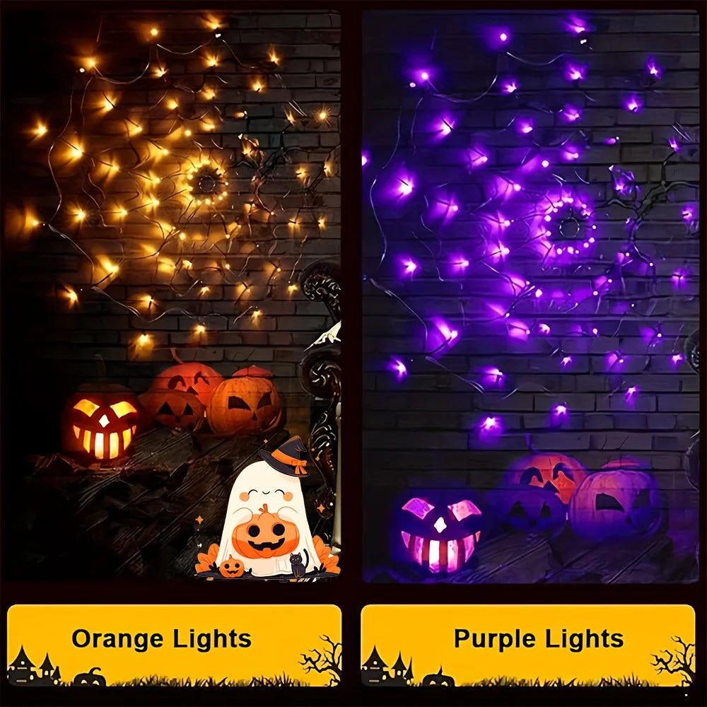 Halloween Remote Control Spider Web LED Lights 70LED Battery Hanging Light For Ghost Festival Party Home Holiday Wall Decor Lamp