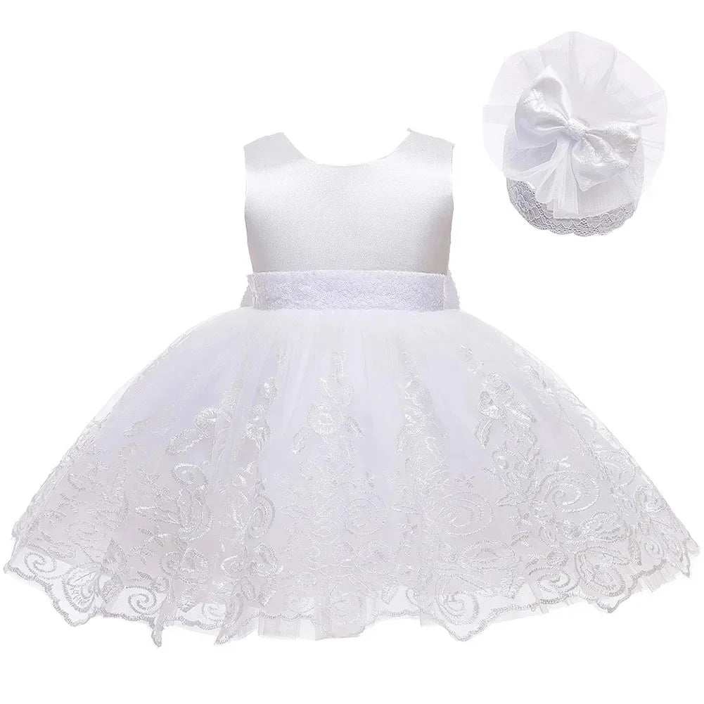 Newborn White Baptismal Costumes Backless Bowknot Princess Dress For 1st Birthday Baby Girl Clothes Toddler Girls Party Dresses