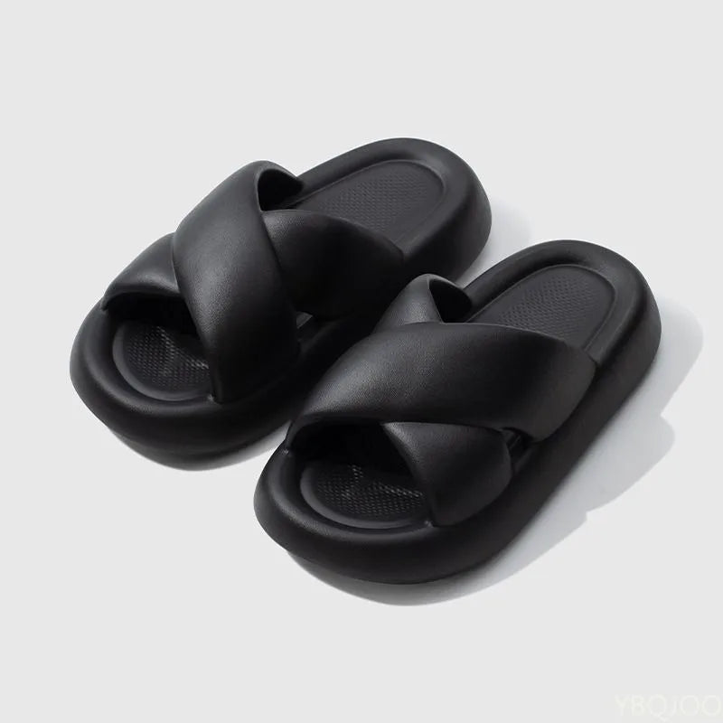 Summer Outdoor Leisure Non slip Beach Cross Belt Women's Slippers Home Thick Bottom Home Stepping Shit Feel Bathroom Slippers