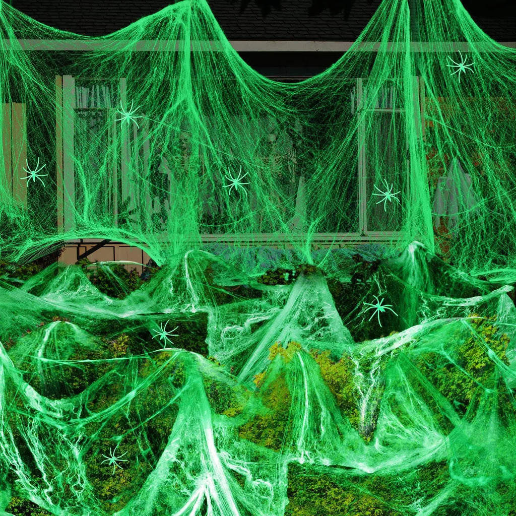 Halloween Glow in The Dark Spider Web, Halloween Decorations, Stretch Fake Spider Webs for Outdoor Indoor Courtyard Creepy Decor