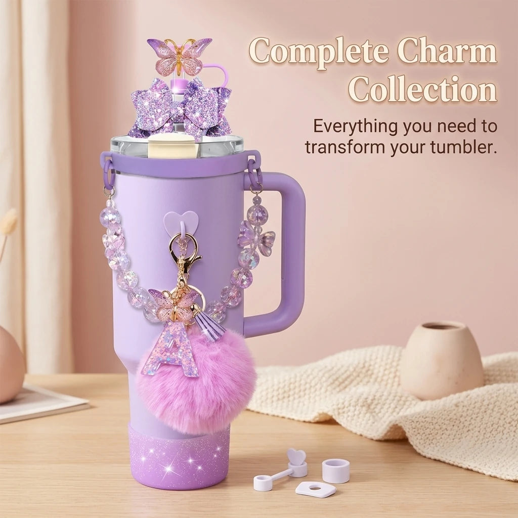 11pcs Tumbler Cup Decoration Bundle Fits for Stanley 30oz & 40oz Tumbler Cup with Handle, Silicone Straw Cover, Beaded Strap