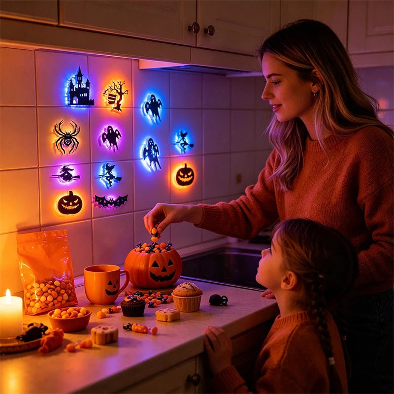 Halloween Theme PVC 3D Wall Stickers Night Light 3D Effect Hollow Cutout Wall Decals New Stickers Home Party Ambient Decoration