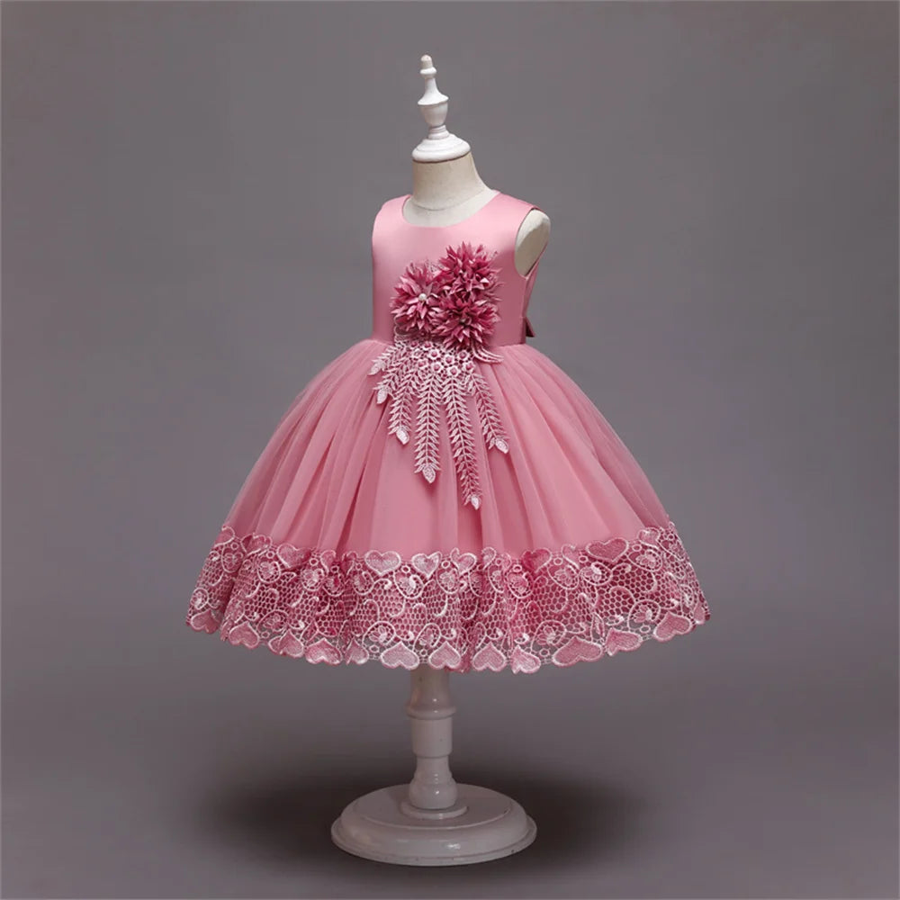 Yellow Lace Flower Girl Dress Bows Children's First Communion Dress Girls Sleeveless Princess Dresses
