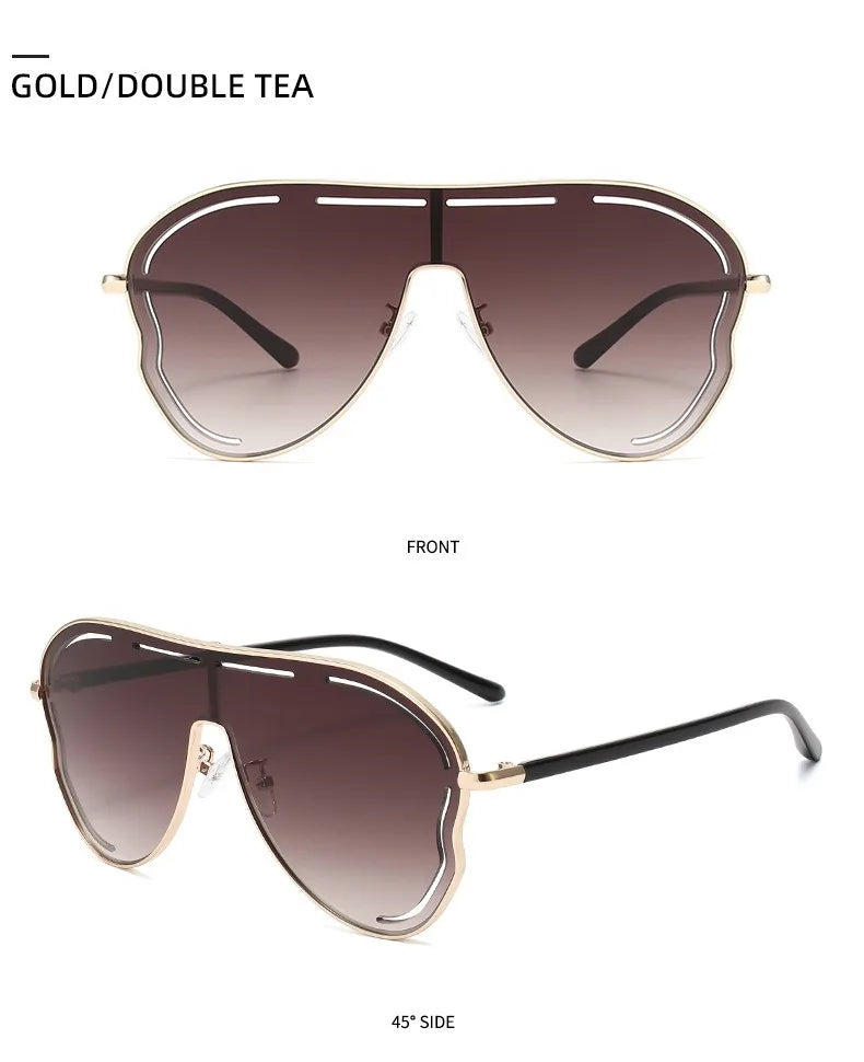 Unique Hollow Out Oversized Sunglasses Women Big Frame Luxury Brand Sun Glasses For Ladies Shield Thin Face Glasses Driving