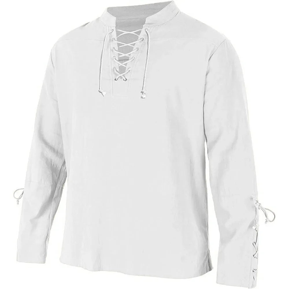 Men's Long Sleeve Shirts Lace Up V-neck Cuff Medieval Pirate Dress Up Streetwear Halloween Gothic Punk Style Men's Clothing