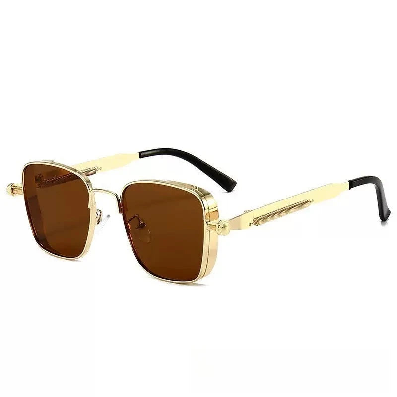 Fashion Metal Punk Style Sunglasses for Men Anti-UV Driving Glasses Women Eyepiece Sunglasses with Spring Hinges