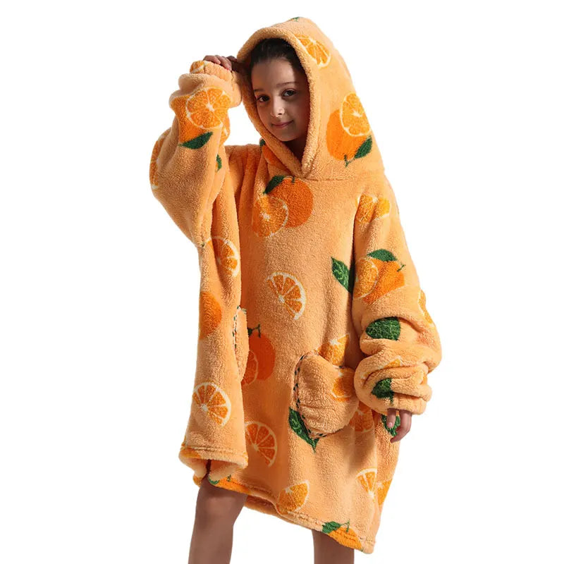 Kids Oversized Hoodie Blanket With Sleeve Boy Girl Sweatshirt Winter Fleece Hoody Avocado Rainbow Dinosaur Print Hooded Sweat
