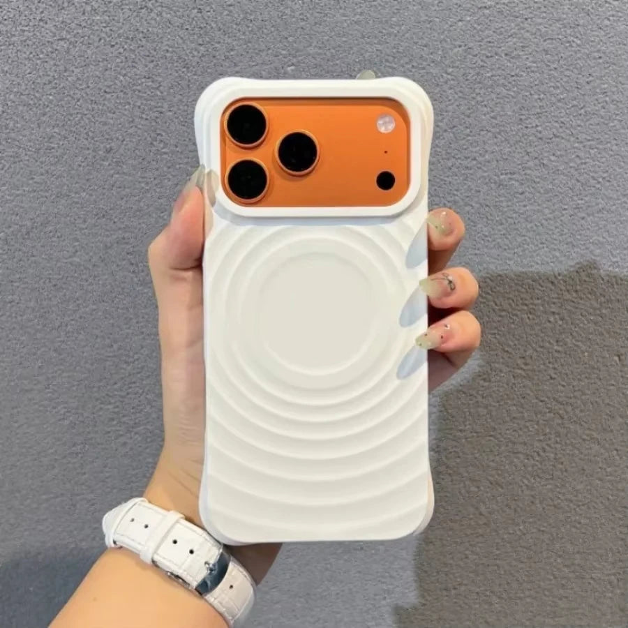 Magnetic Ripple Liquid Silicone Phone Case For iPhone 14 15 16 17 Pro Pro Max Soft Shockproof Anti‑Fingerprint Protective Cover