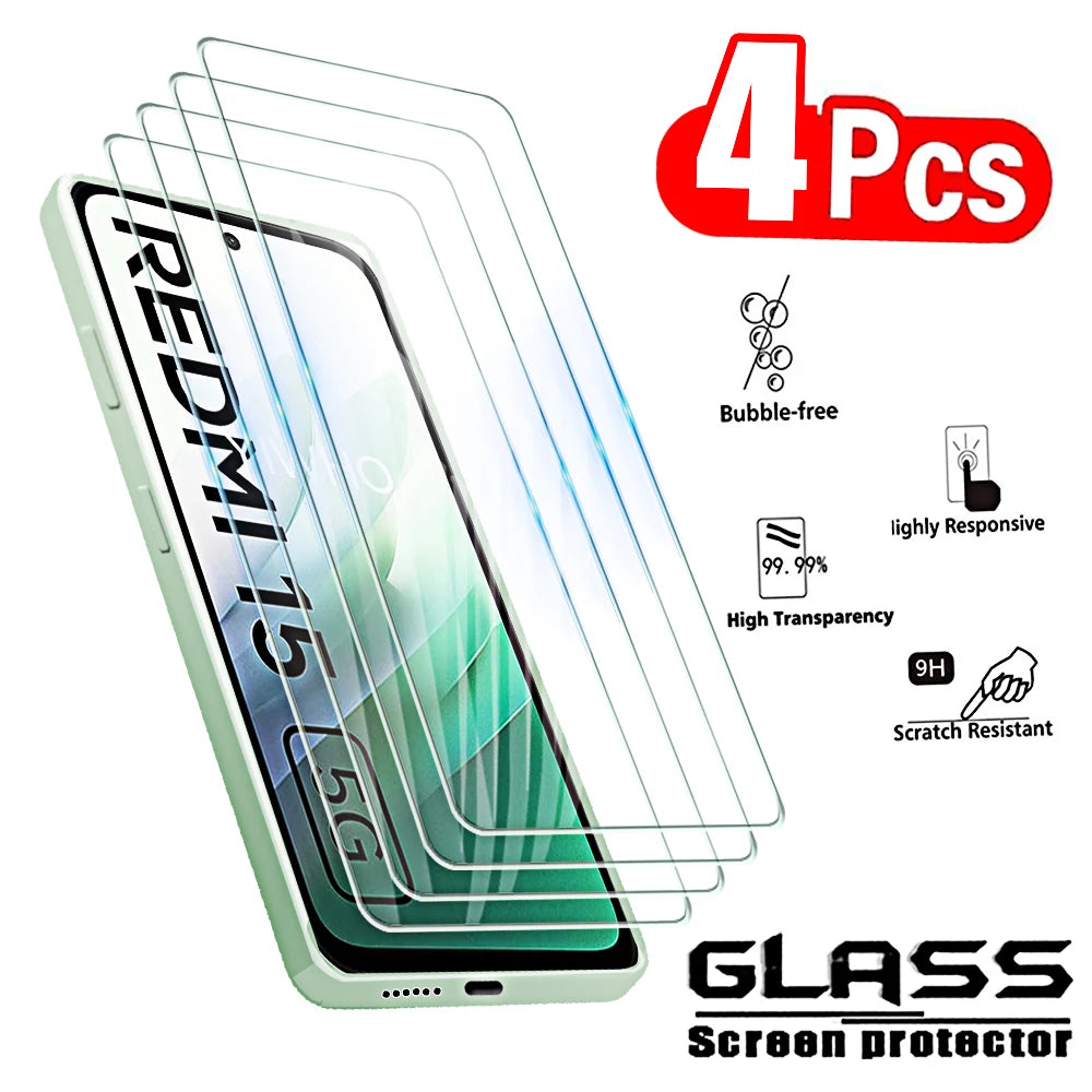 4Pcs Tempered Glass for Redmi 15 5G 4G 6.9" Screen Protectors Protective Glass Cover Film for Xiaomi Redmi15 25057RN09E